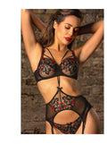 Grace Garter Lace Belt , Kadın Siyah Çiçekli Güpür Şık Jartiyer Çok Renkli