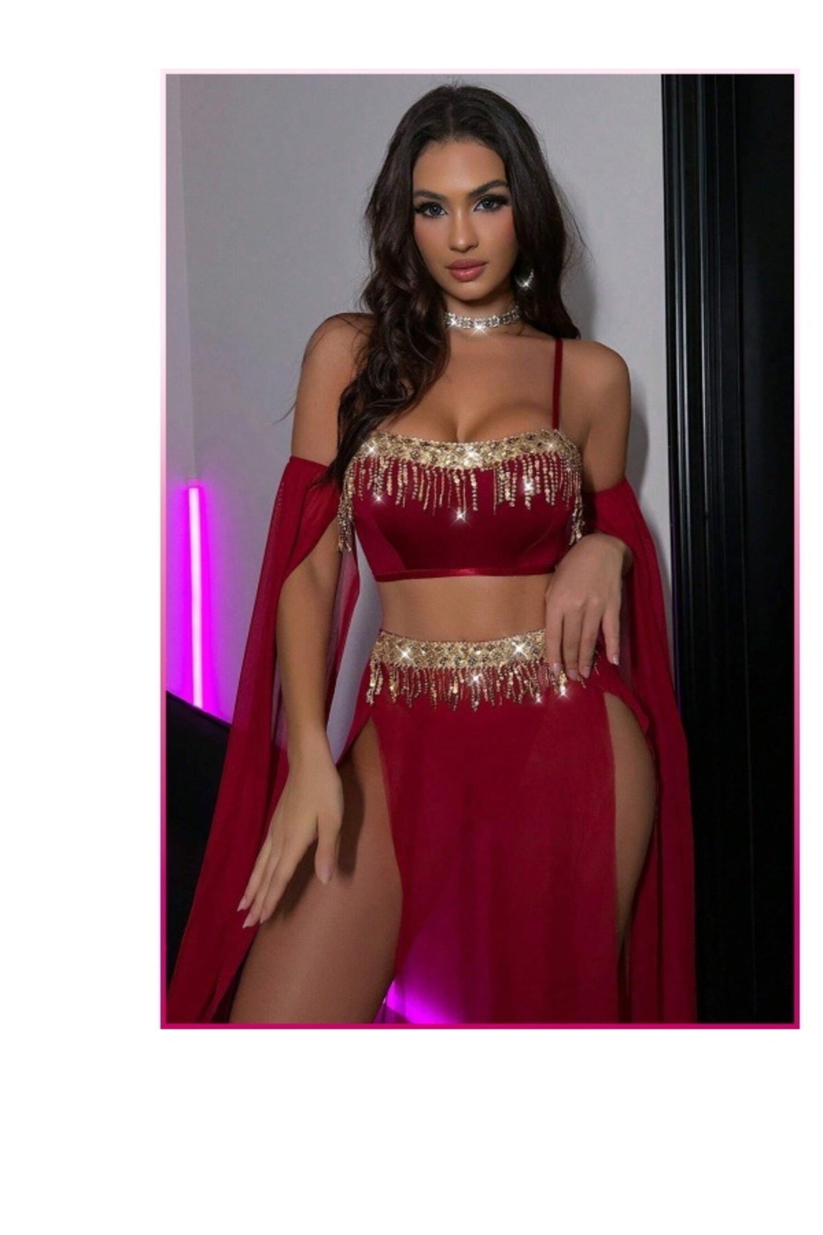 Bordo Pul Aksesuarlı Tül Etekli Kadın Seksi Gecelik Bordo
