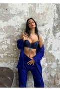Sexy Dantelli Çiçekli Lacivert Dantelli Sütyen Külot Lacivert