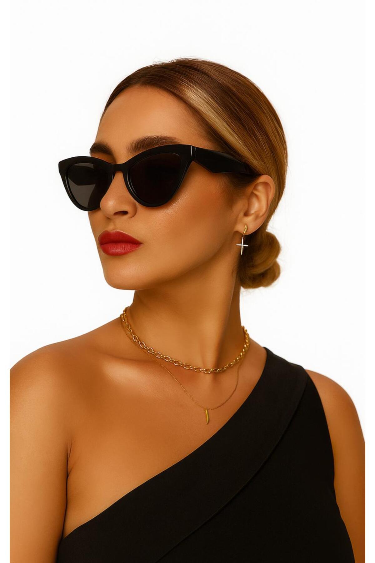 ŞIK Unisex Cateye Retro Güneş Gözlüğü Siyah