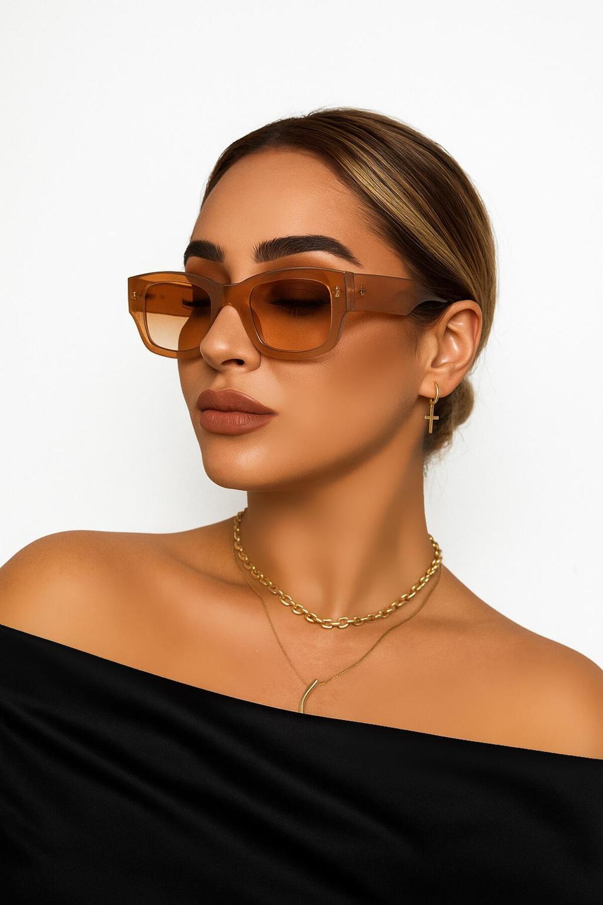 ŞIK Unisex Retro Tarz Kare Güneş Gözlüğü UV400 Turuncu