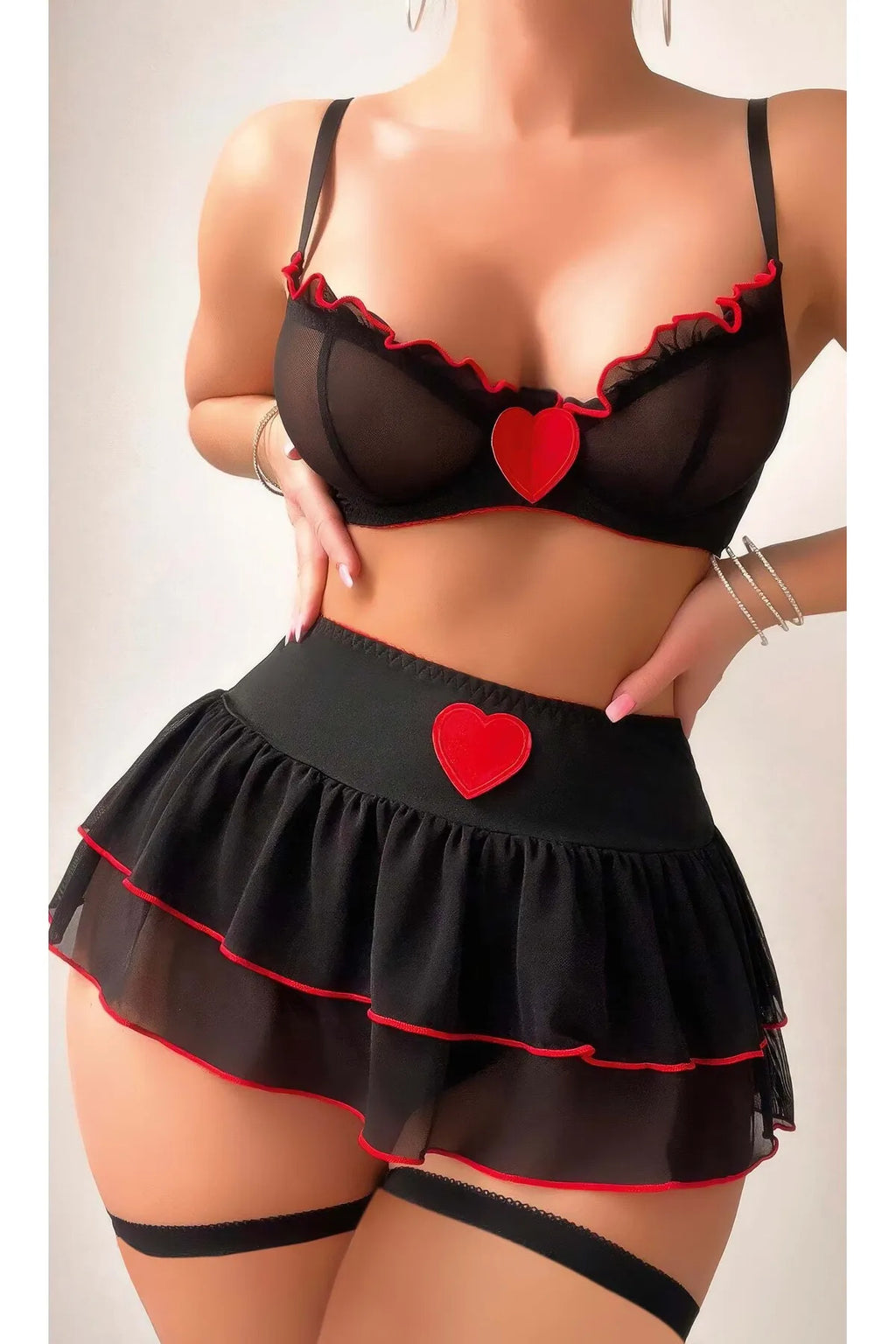 Fantazi Kostüm,kadın Seksi 3 Parça Jartiyer Takım Kadın Siyah Dantelli Fantazi Kostüm Siyah