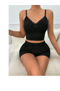 Siyah Fiyonk Detaylı Şortlu Pijama Takımı2li Siyah