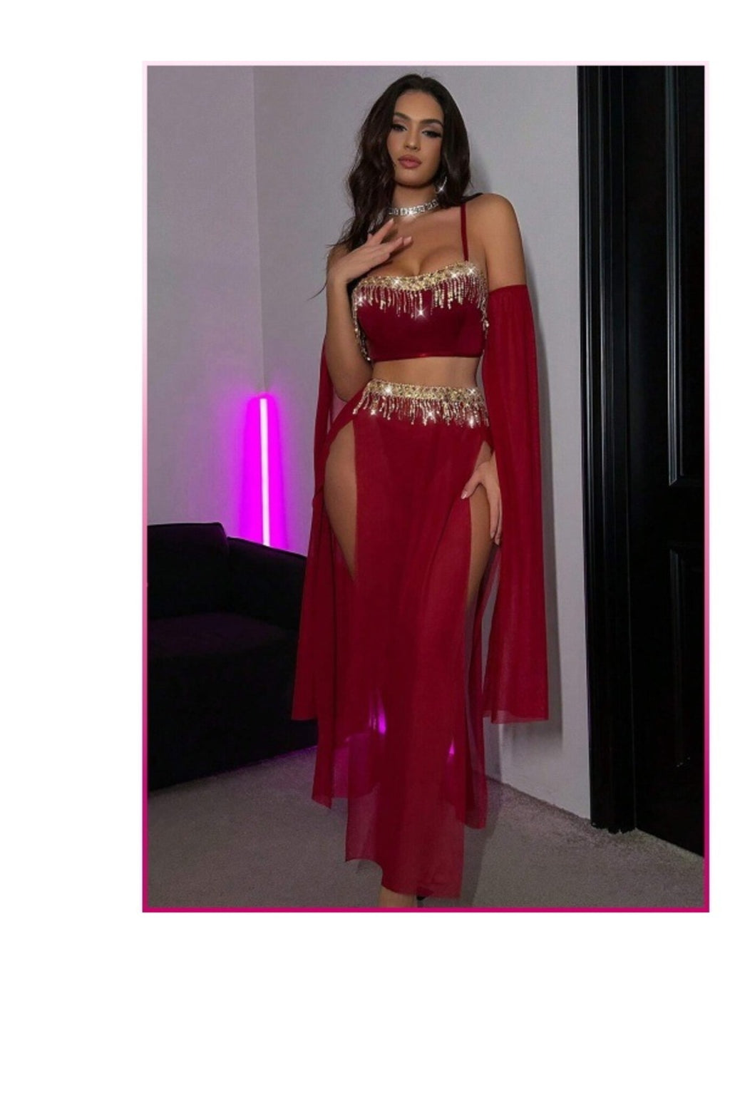 Bordo Pul Aksesuarlı Tül Etekli Kadın Seksi Gecelik