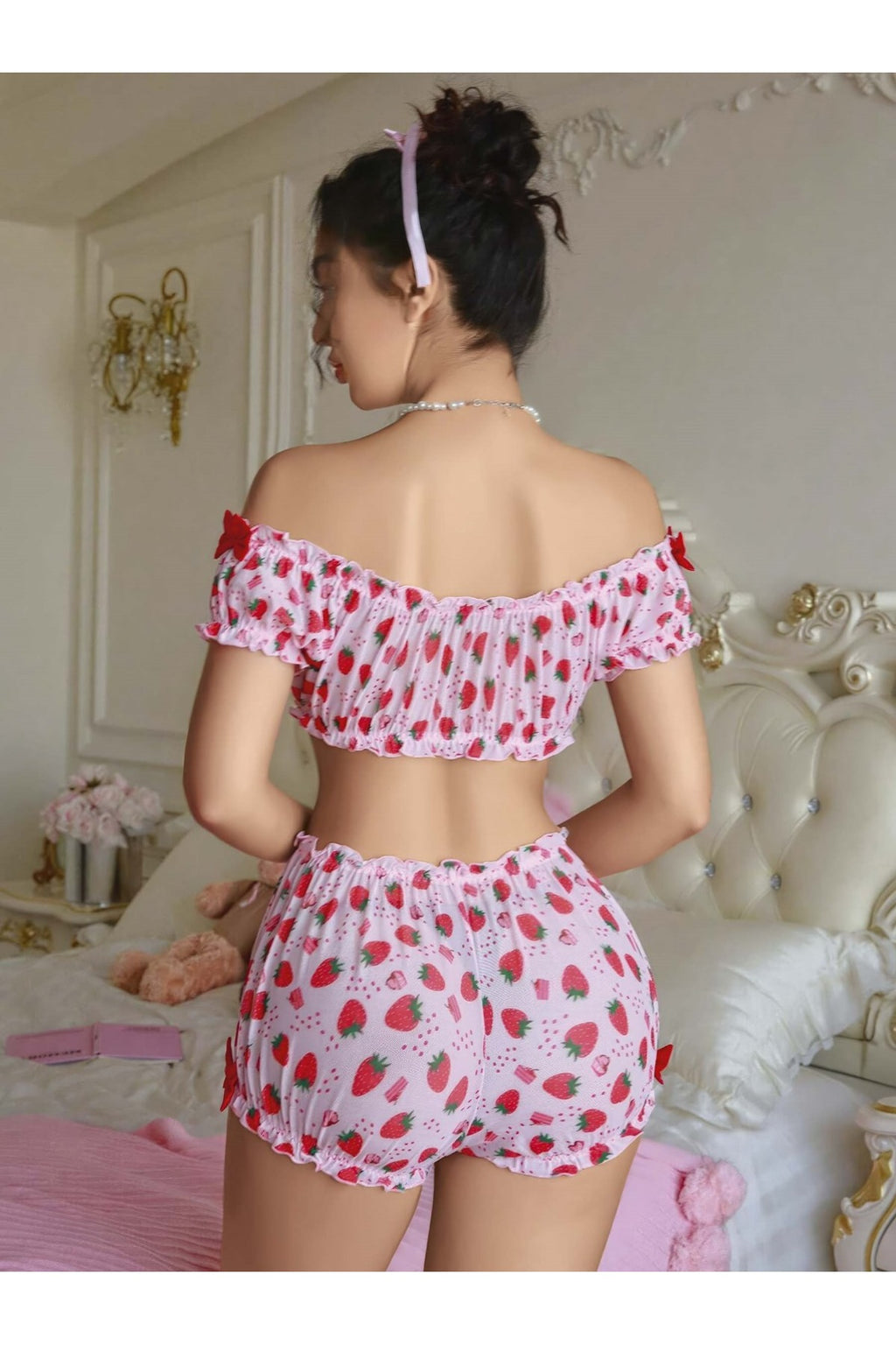 FANTEZİ ÇİLEK KIZ SEXY KOSTÜM ŞORTLU TAKIM