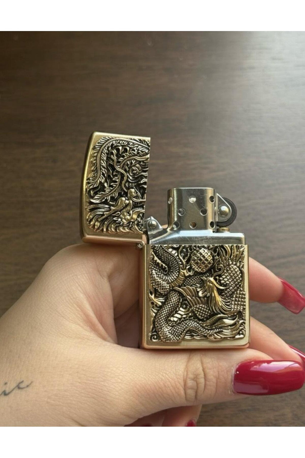 EJDERHA İŞLEMELİ GOLD METAL ÇAKMAK Sarı