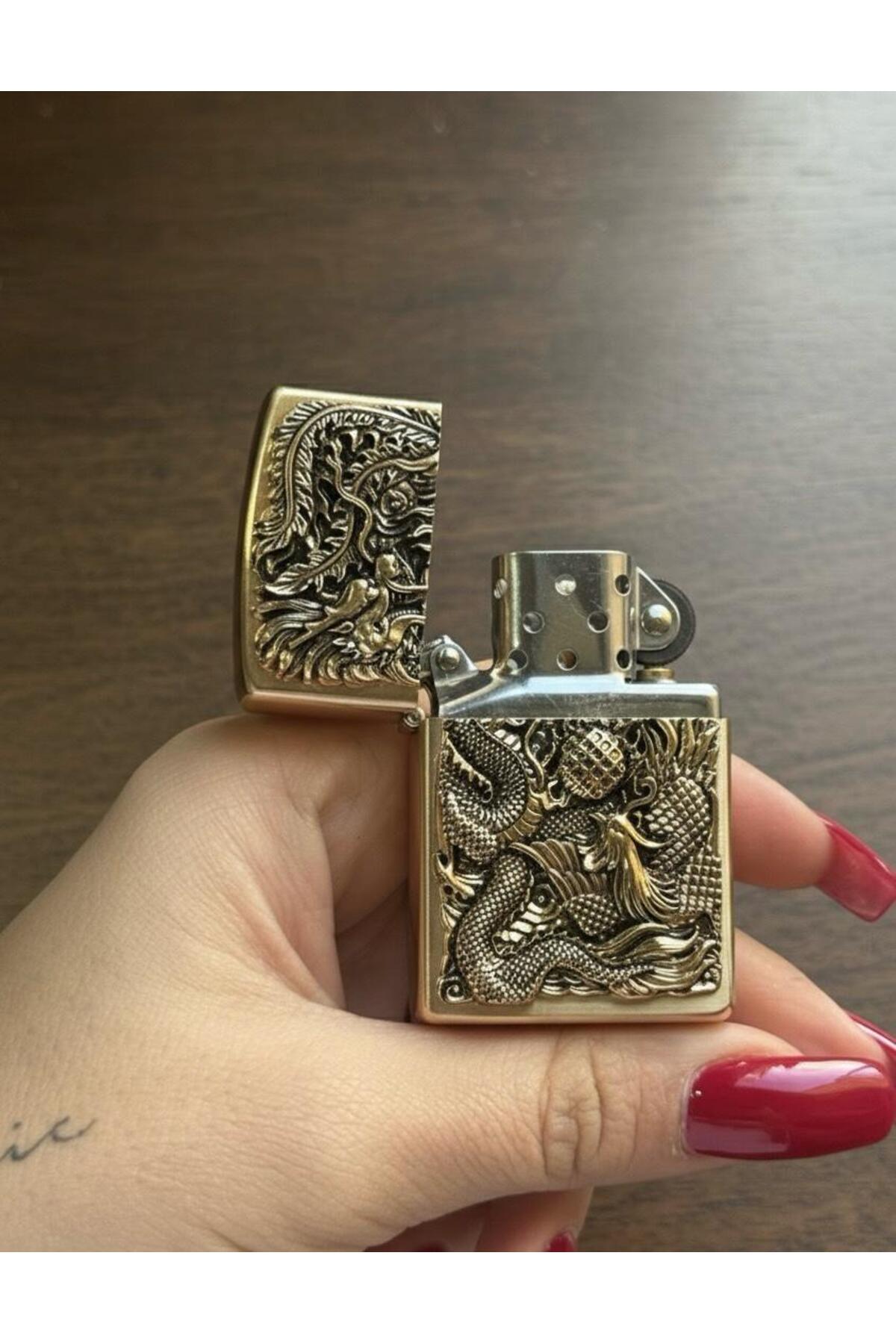 EJDERHA İŞLEMELİ GOLD METAL ÇAKMAK Sarı