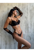 Sexy Dantelli İşlemeli Siyah Külot Sütyen Biyeli Siyah