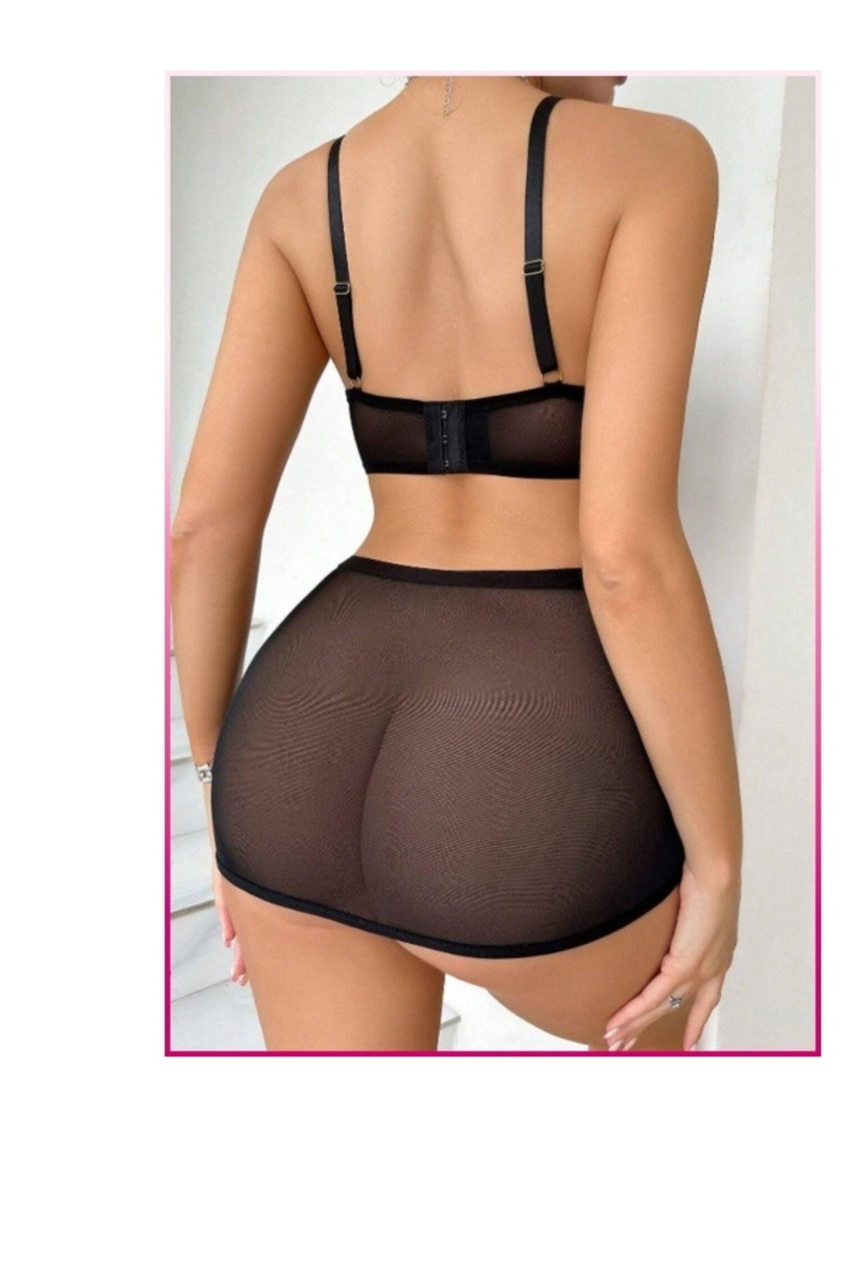 Siyah Tül Kurdele Detaylı Seksi İç Giyim Seti