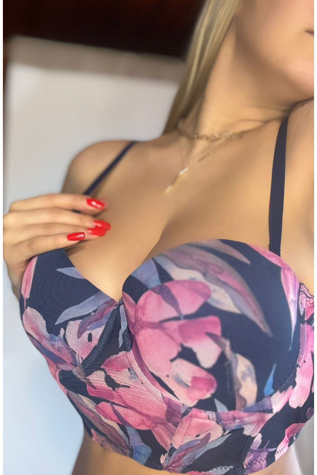 Sexy Rengarenk Çiçekli Büstiyer Dış Ortama Uygun Kadın Külot