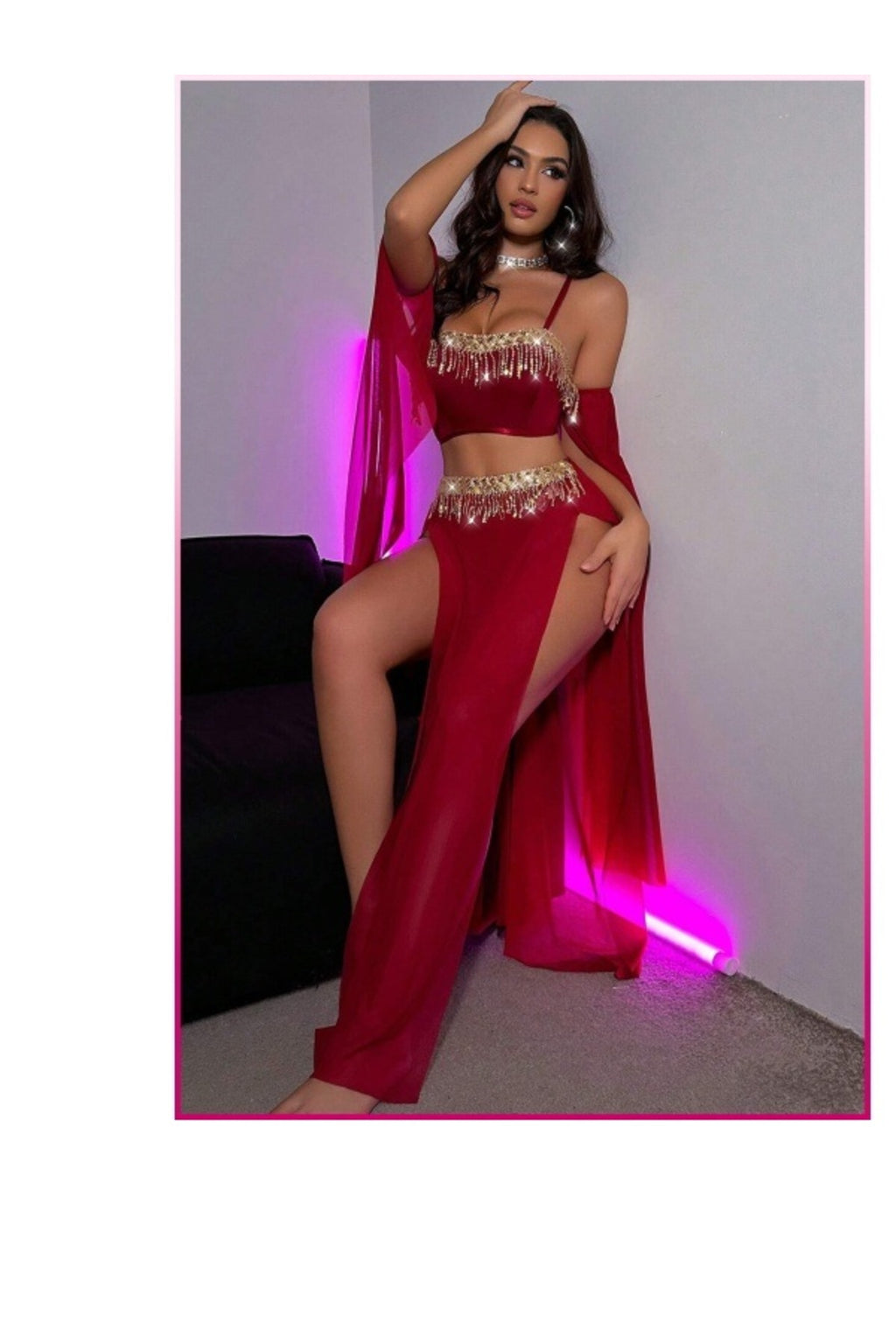 Bordo Pul Aksesuarlı Tül Etekli Kadın Seksi Gecelik