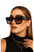 ŞIK Unisex Retro Kare Büyük Boy Güneş Gözlüğü UV400 Siyah