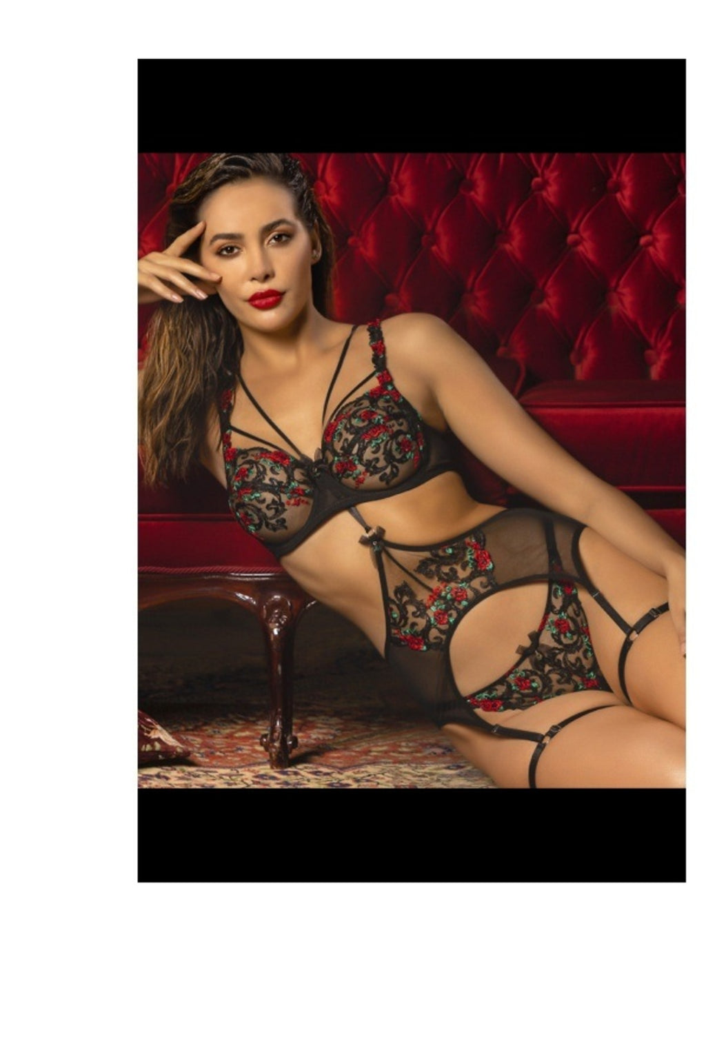 Grace Garter Lace Belt , Kadın Siyah Çiçekli Güpür Şık Jartiyer