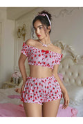 FANTEZİ ÇİLEK KIZ SEXY KOSTÜM ŞORTLU TAKIM Beyaz