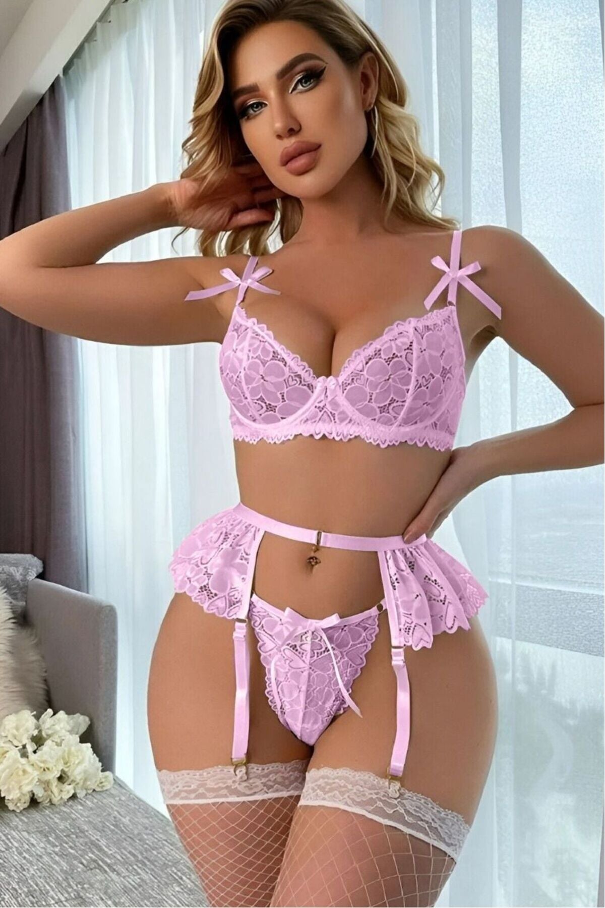 FANTEZİ JARTİYER KOSTÜM ÇORAP DAHİL Pembe