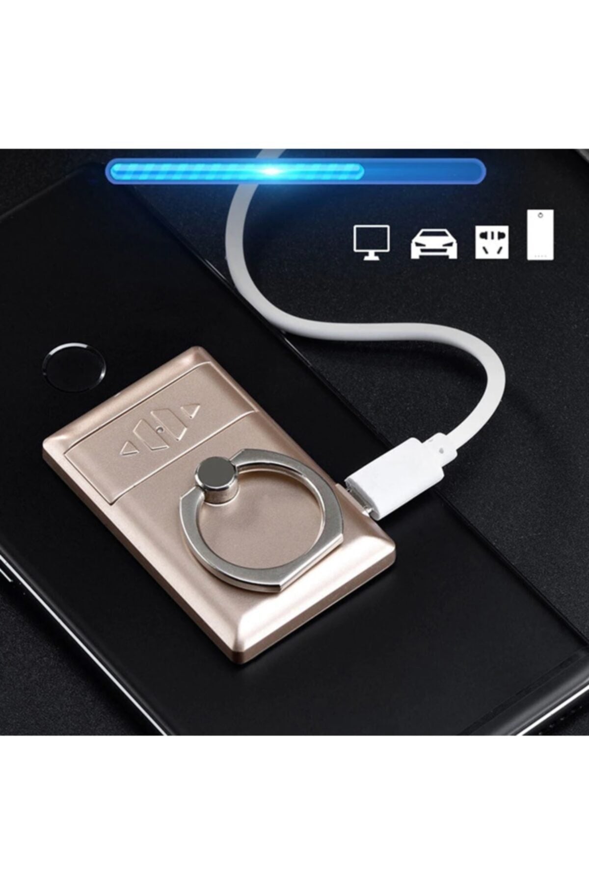 Elektronik-manyetik Şarjlı Çakmak. Sevgililer Günü Hediyesi. Telefon Tutucu Yüzük Çakmak Siyah Renk